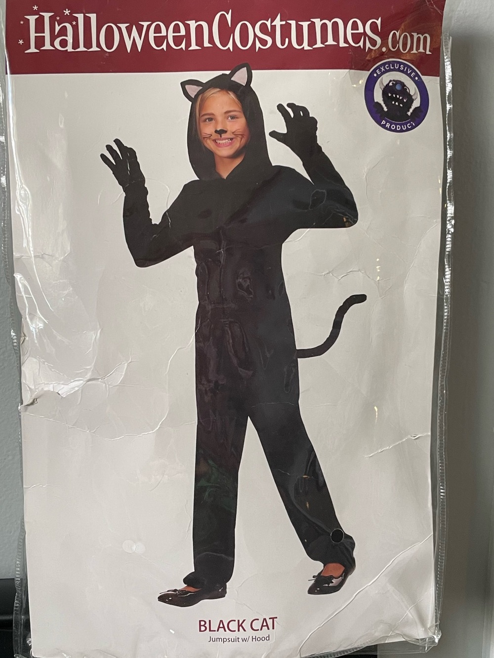 Kids Black Cat Jumpsuit Costume with Hood, small
